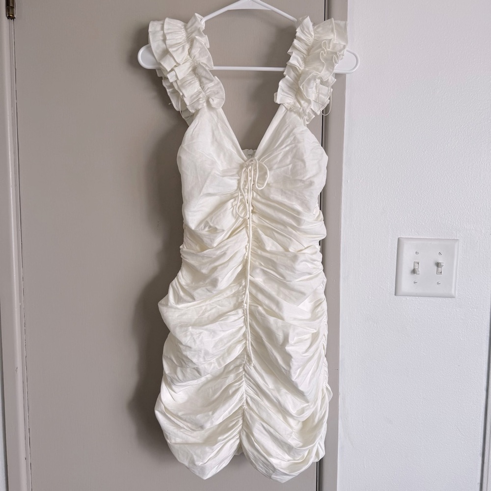Zara White One-Shoulder Ruffle Mini Dress - Picture 2 of 6